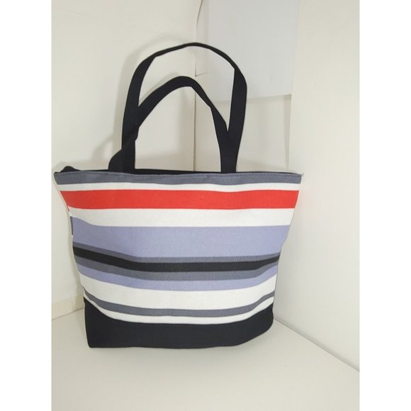 Shoppers Tote Bag Stripe Multicolor Black Red Shoulder BEACH Bag - Stylish - Picture 2 of 12